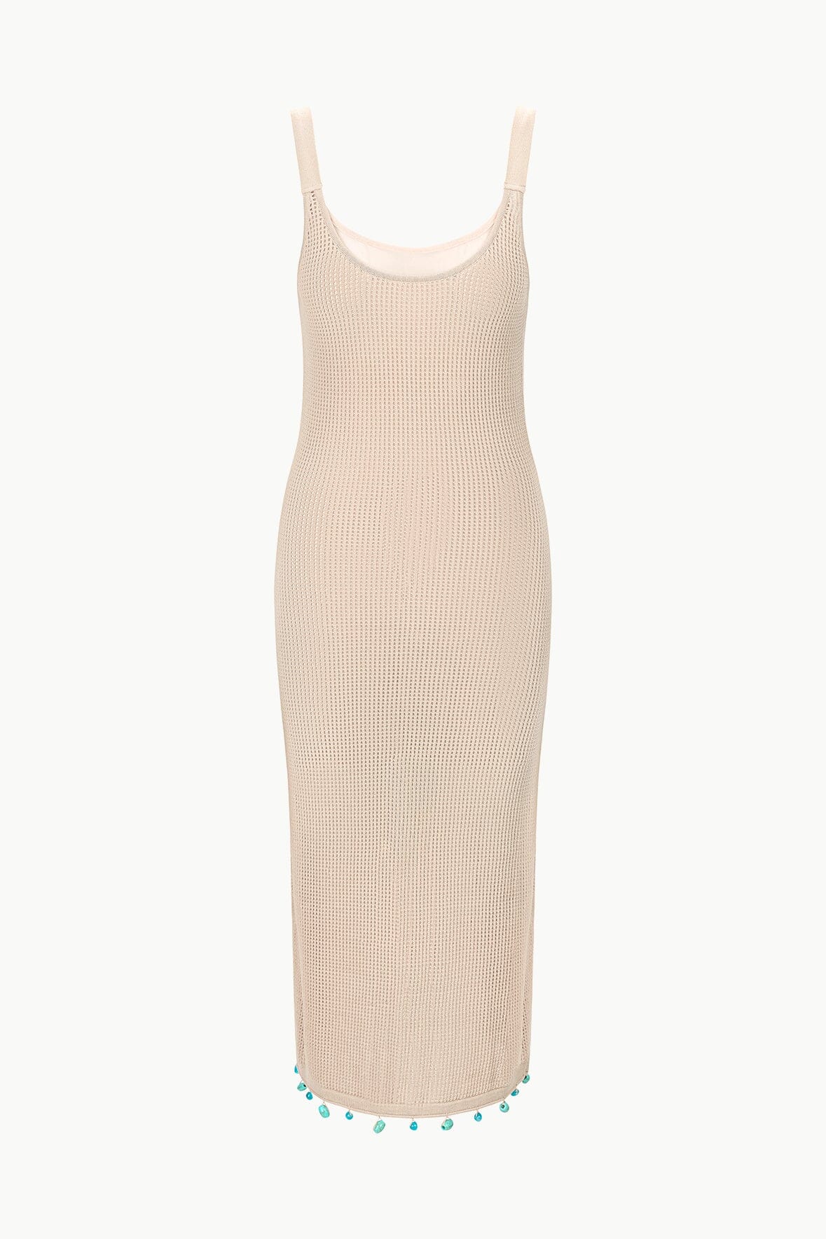 Floria Natural Scoop Neck Mini Dress with Turquoise Beads