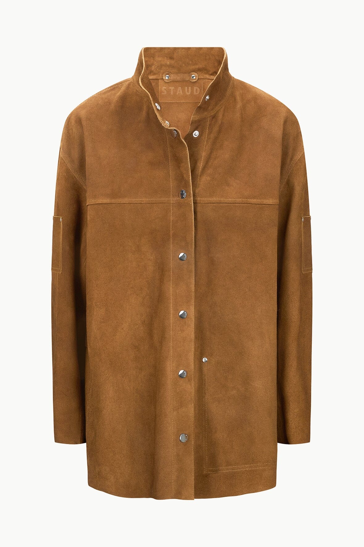 Tan Suede Oversized Jacket - Boxy Fit with Standing Collar