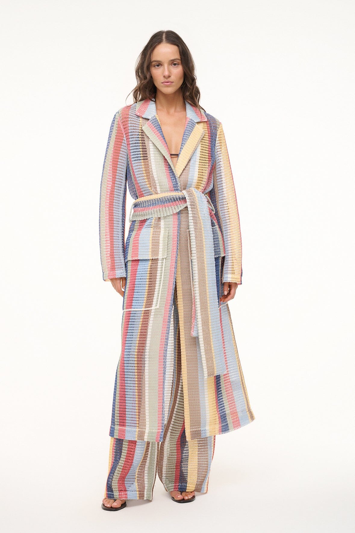 Freddie Market Stripe Trench Coat - Summer Unlined with Waist Belt