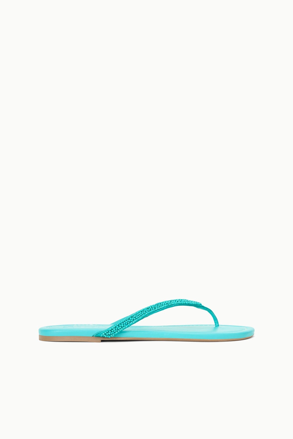 Freja Teal Nappa Leather Beaded Thong Sandals