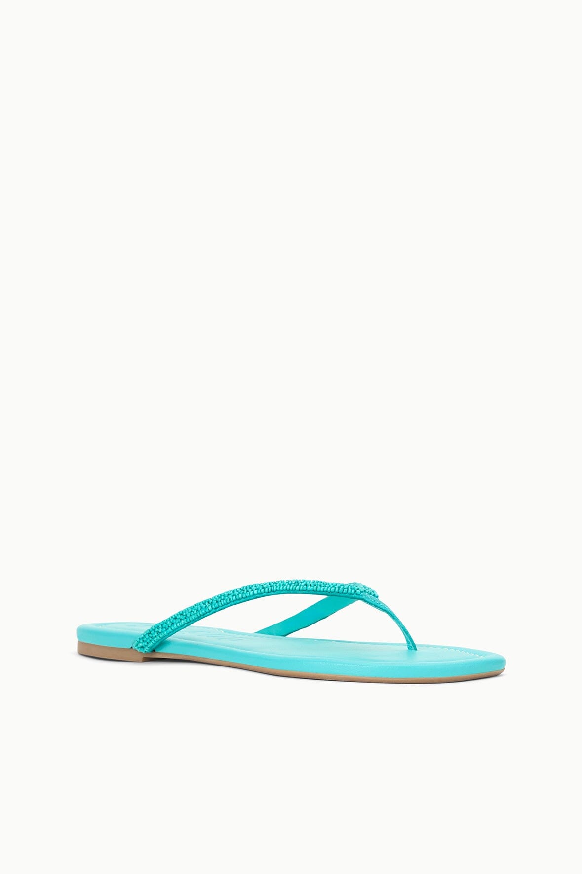 Freja Teal Nappa Leather Beaded Thong Sandals