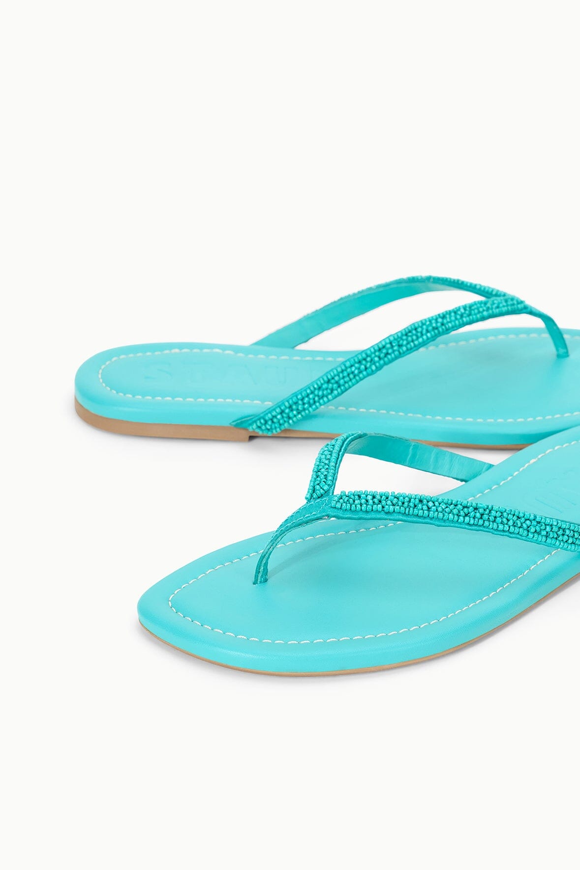 Freja Teal Nappa Leather Beaded Thong Sandals