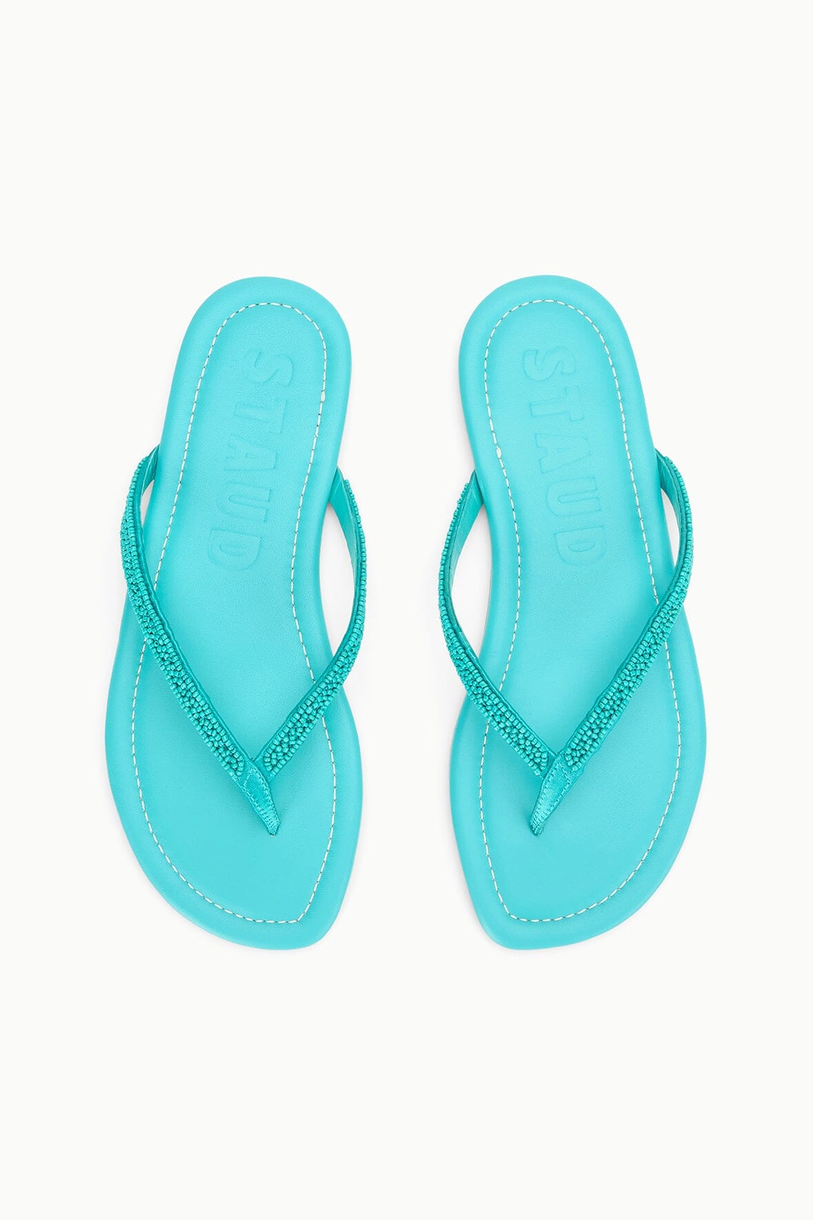 Freja Teal Nappa Leather Beaded Thong Sandals