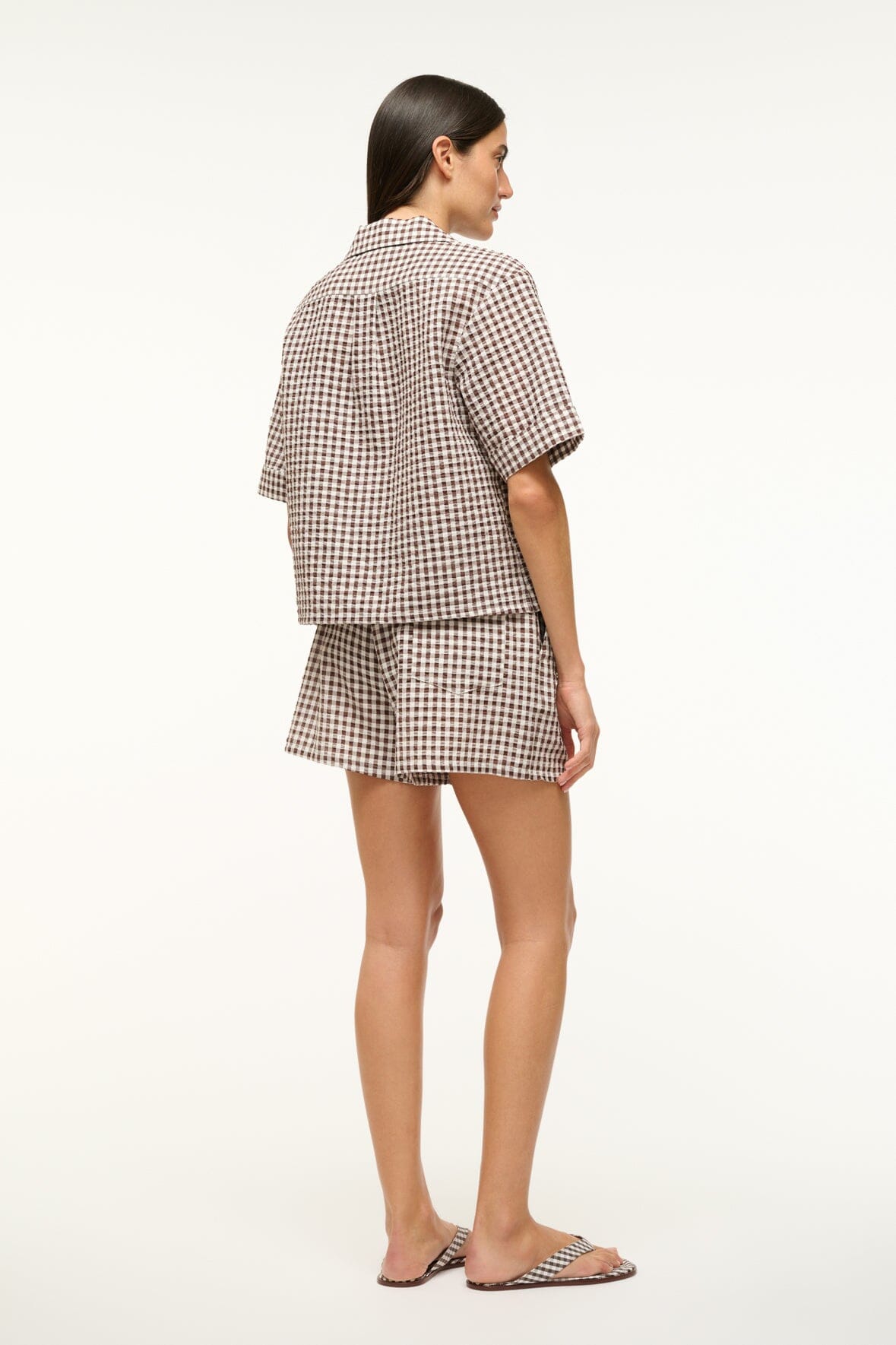 Gabi Cotton Seersucker Coverup Shorts - Dark Chocolate Gingham