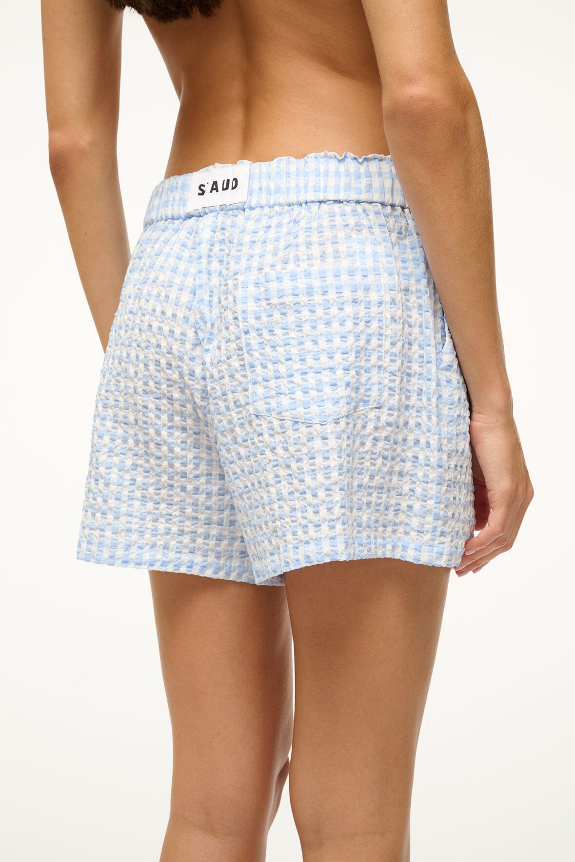 Gabi Cotton Blend Coverup Shorts with Pockets - Sky Gingham