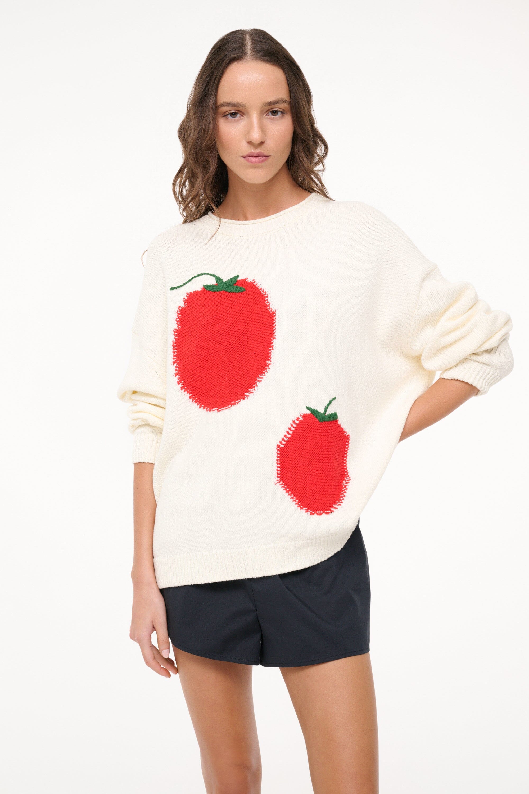 Giada Cotton Jacquard Sweater in Roma Ivory | Summer Crewneck