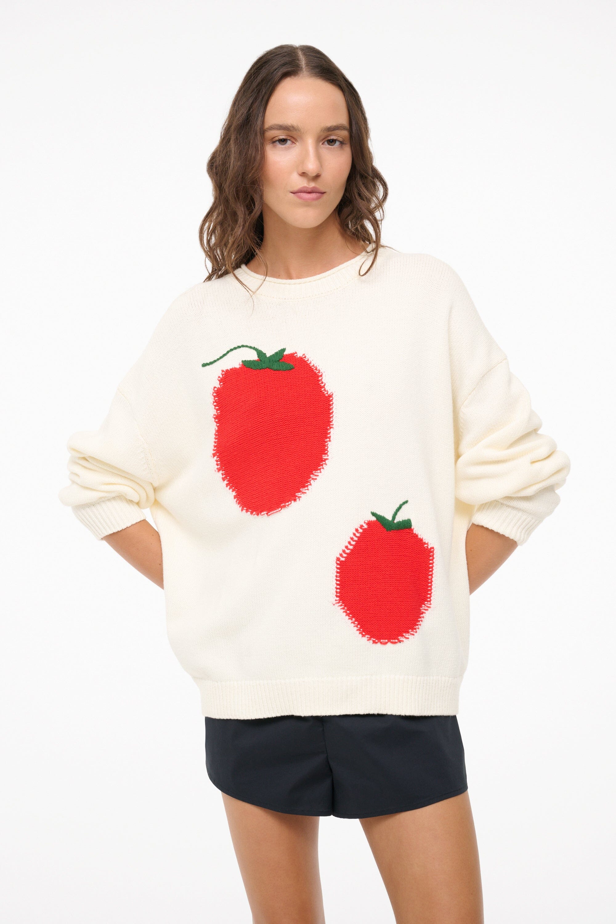 Giada Cotton Jacquard Sweater in Roma Ivory | Summer Crewneck