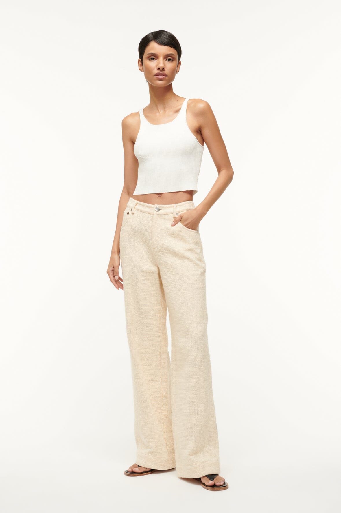 Grayson Ivory Tweed Wide Leg Pants for Women