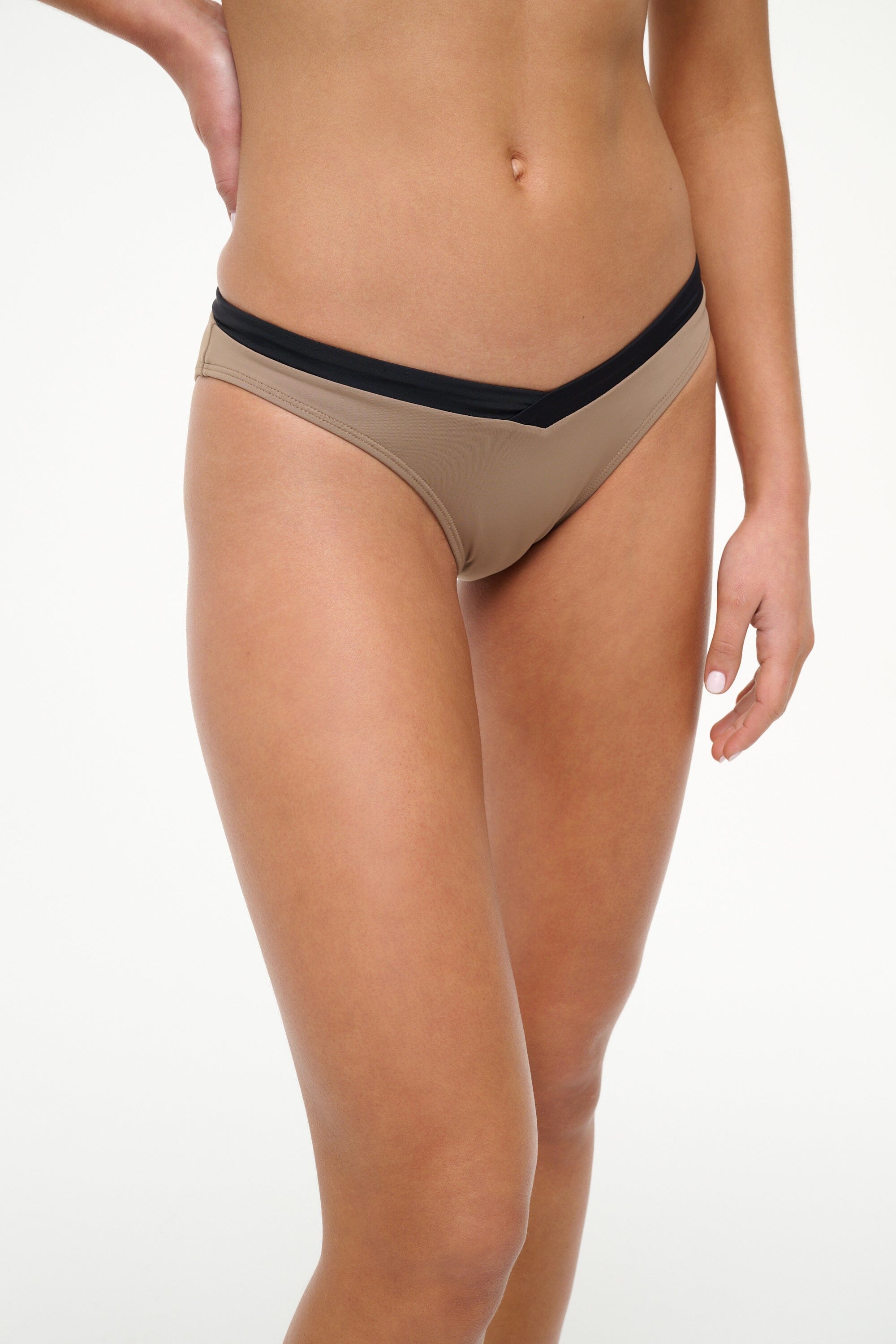 Gwen Taupe Black Colorblock Bikini Bottom with V Detail