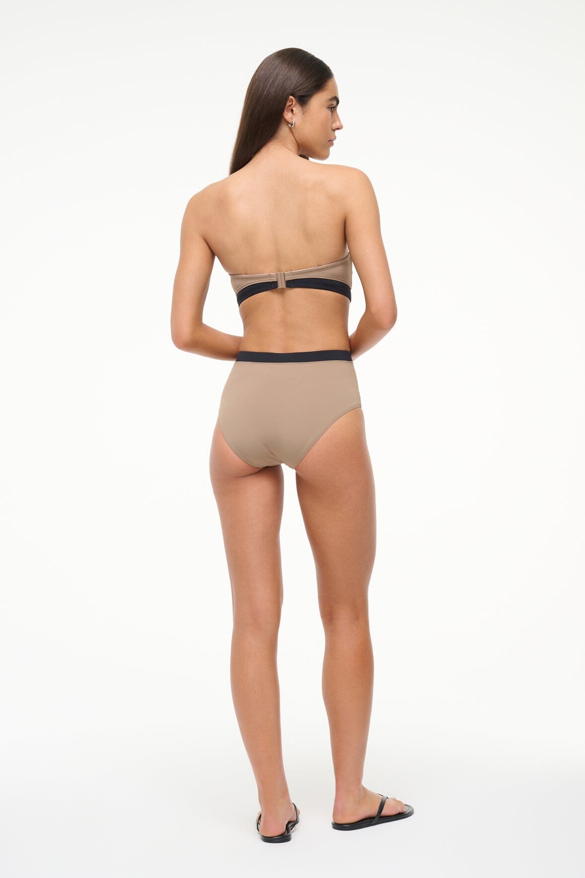 Haiku One Piece Swimsuit with Geometric Cut-Outs - Taupe & Black