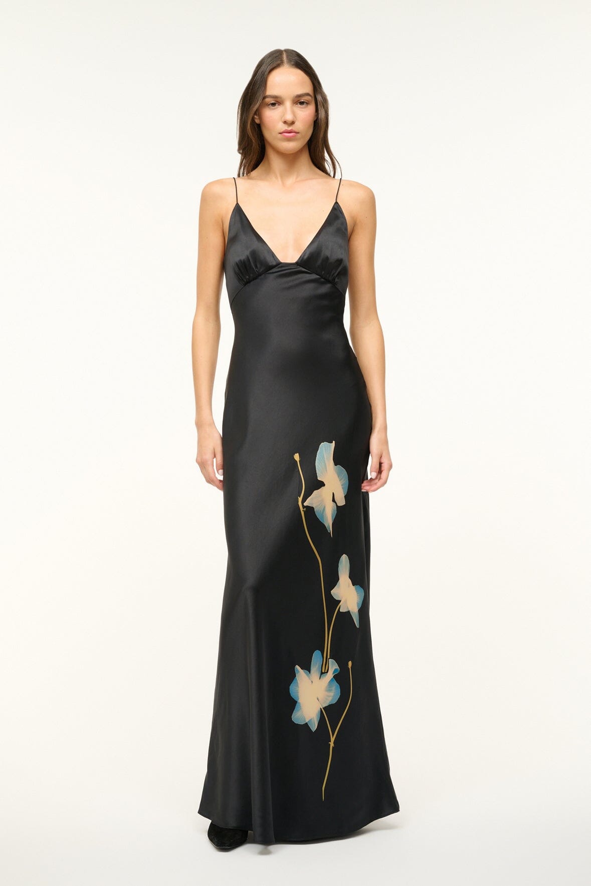 Hank Silk Satin Maxi Dress with V-Neck & Spaghetti Straps