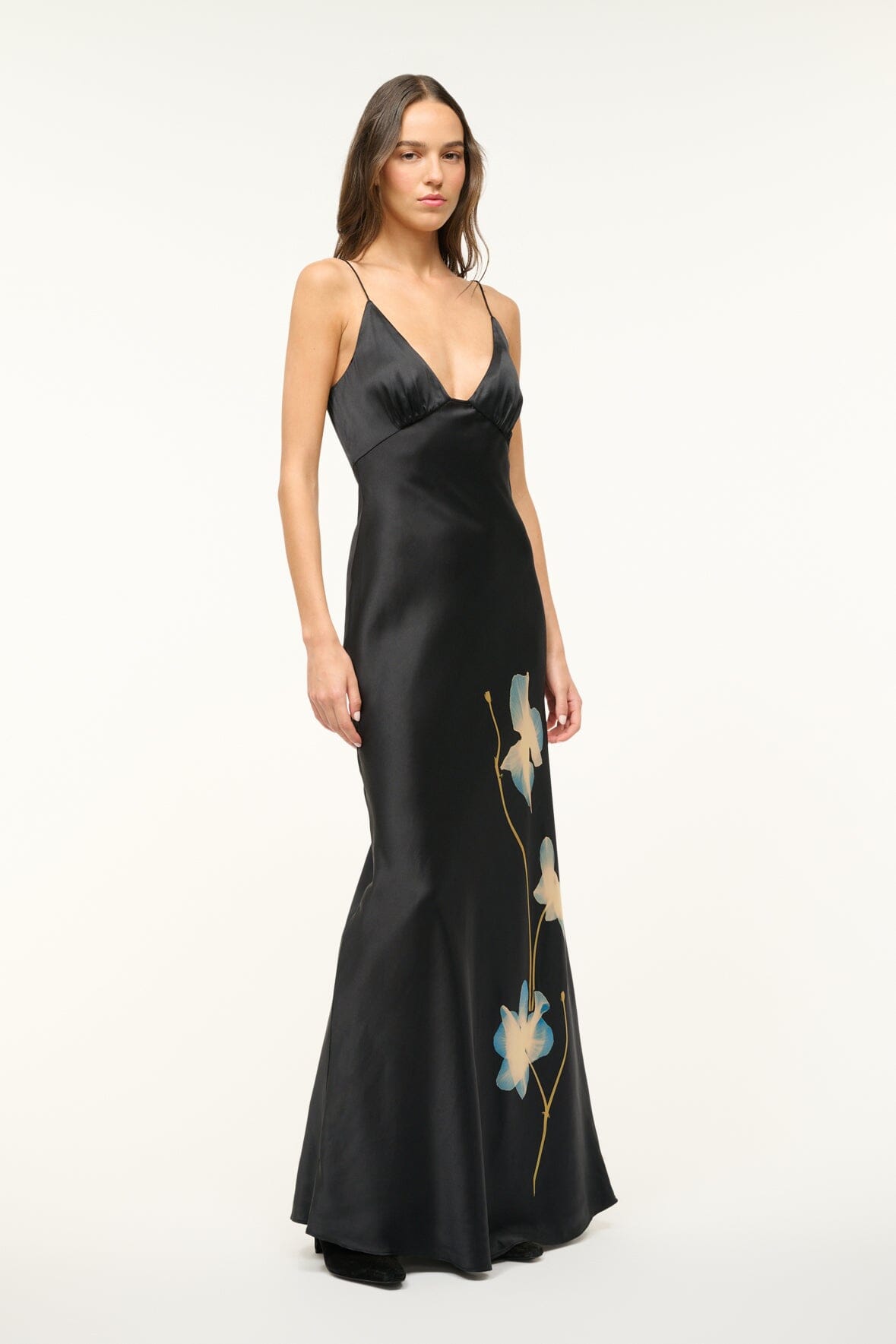 Hank Silk Satin Maxi Dress with V-Neck & Spaghetti Straps