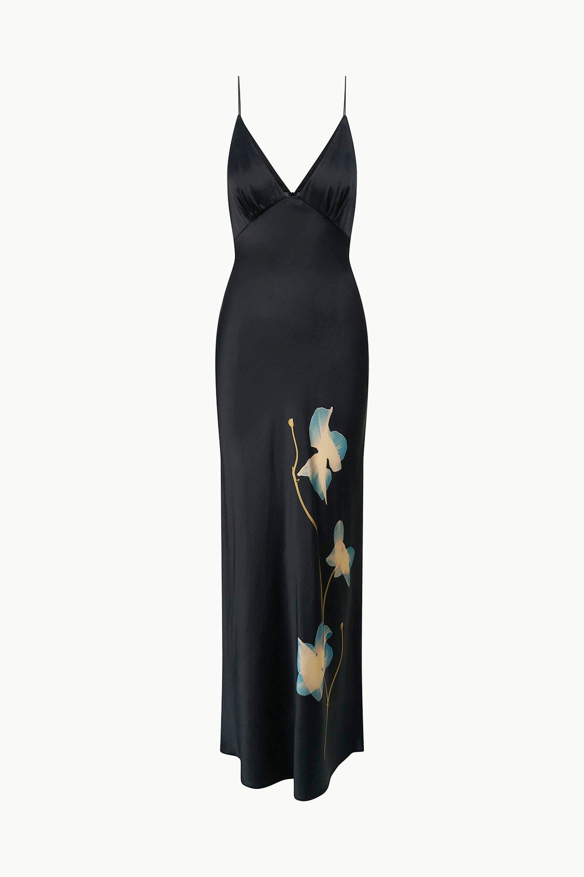 Hank Silk Satin Maxi Dress with V-Neck & Spaghetti Straps