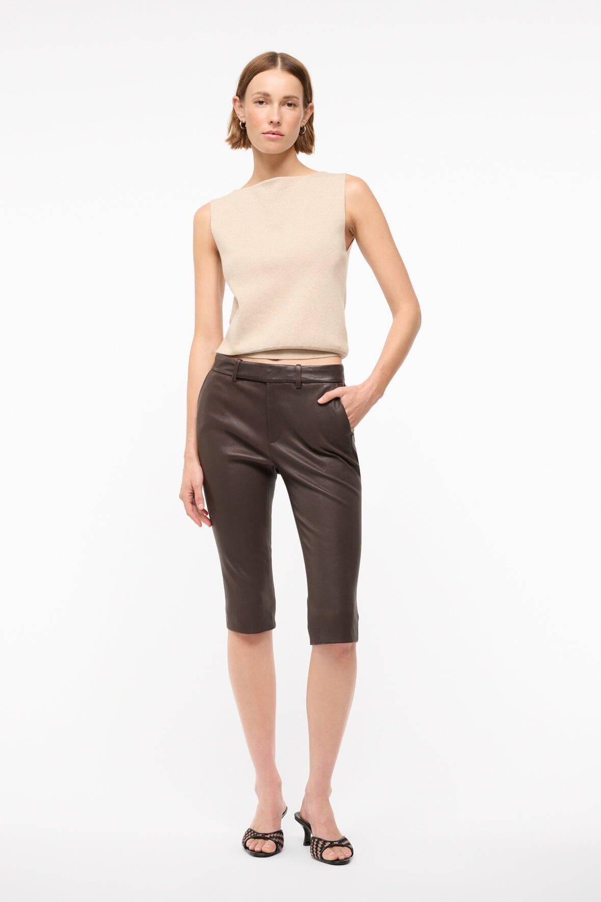 Hanover Stretch Leather Capri Pants in Tiramisu