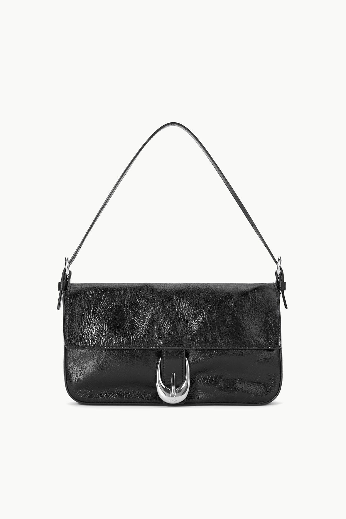 Harlow Black Leather Shoulder Bag with Moon Buckle