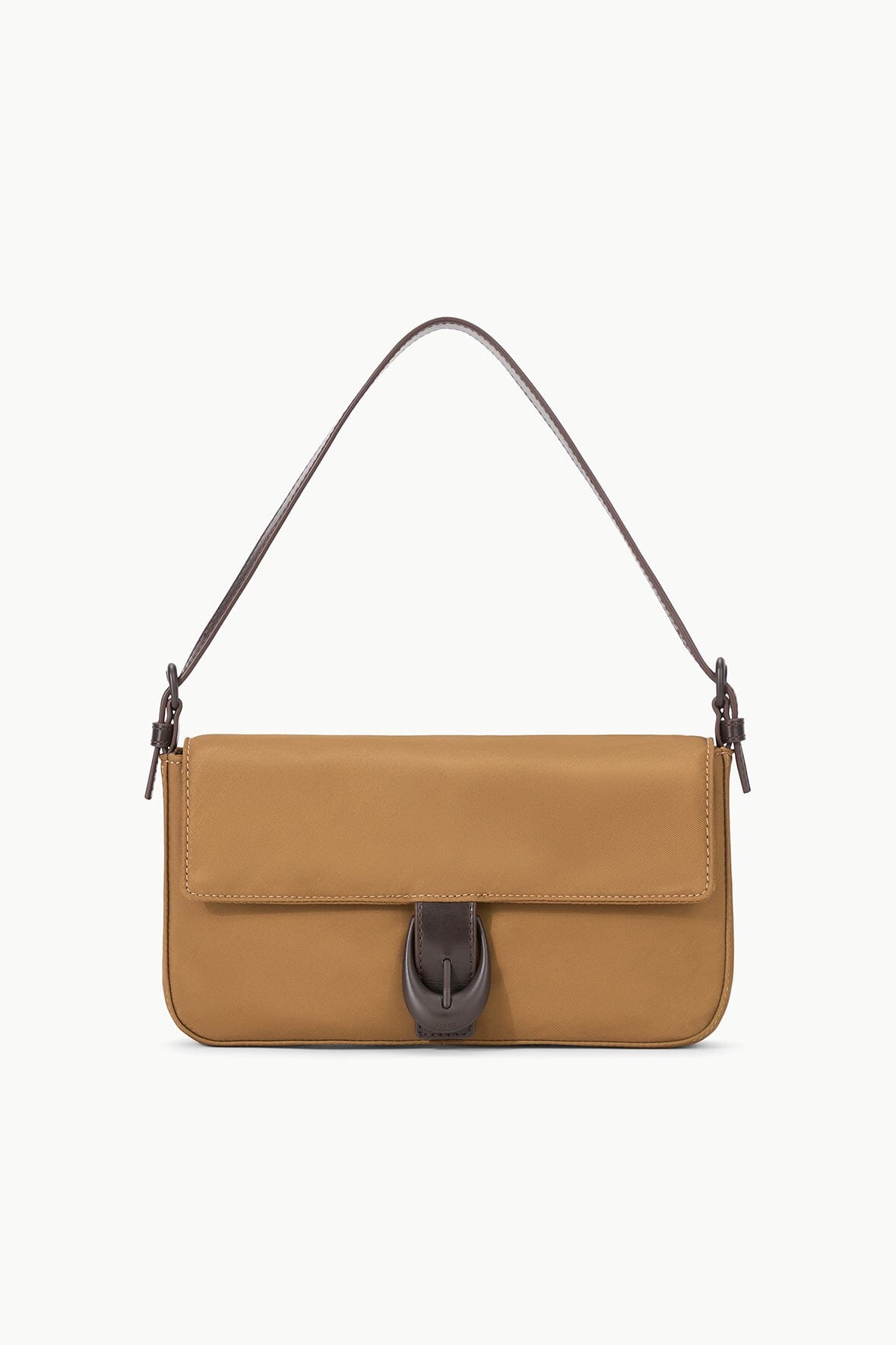 Harlow Shoulder Bag with Moon Buckle in Camel Nylon