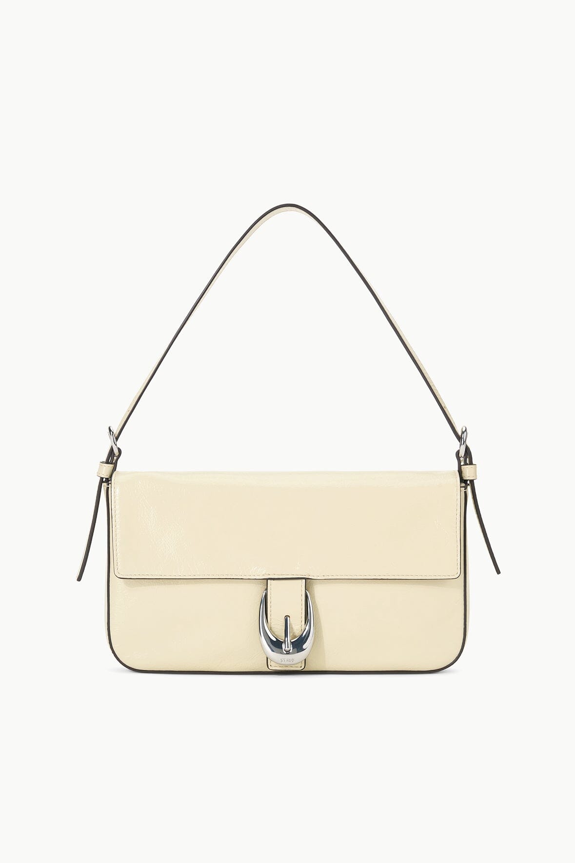 Harlow Leather Shoulder Bag with Moon Buckle in Cream