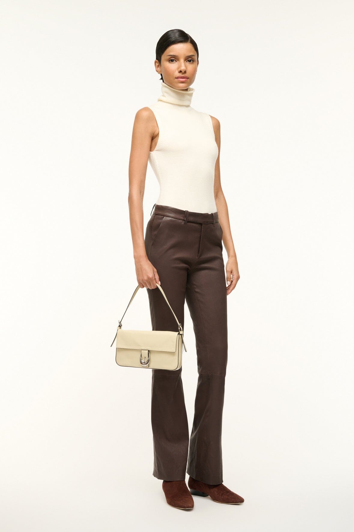 Harlow Leather Shoulder Bag with Moon Buckle in Cream