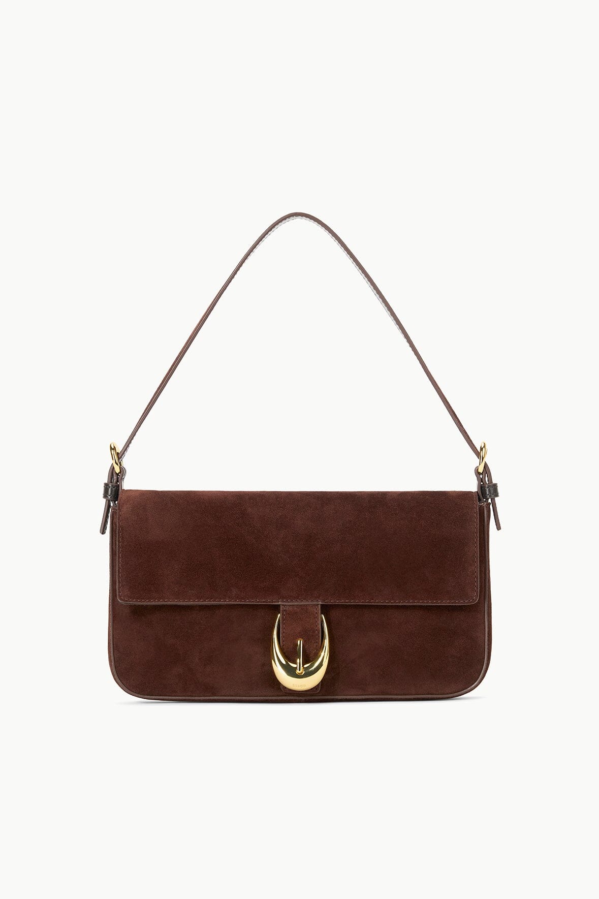 Harlow Shoulder Bag with Moon Buckle in Mahogany Suede