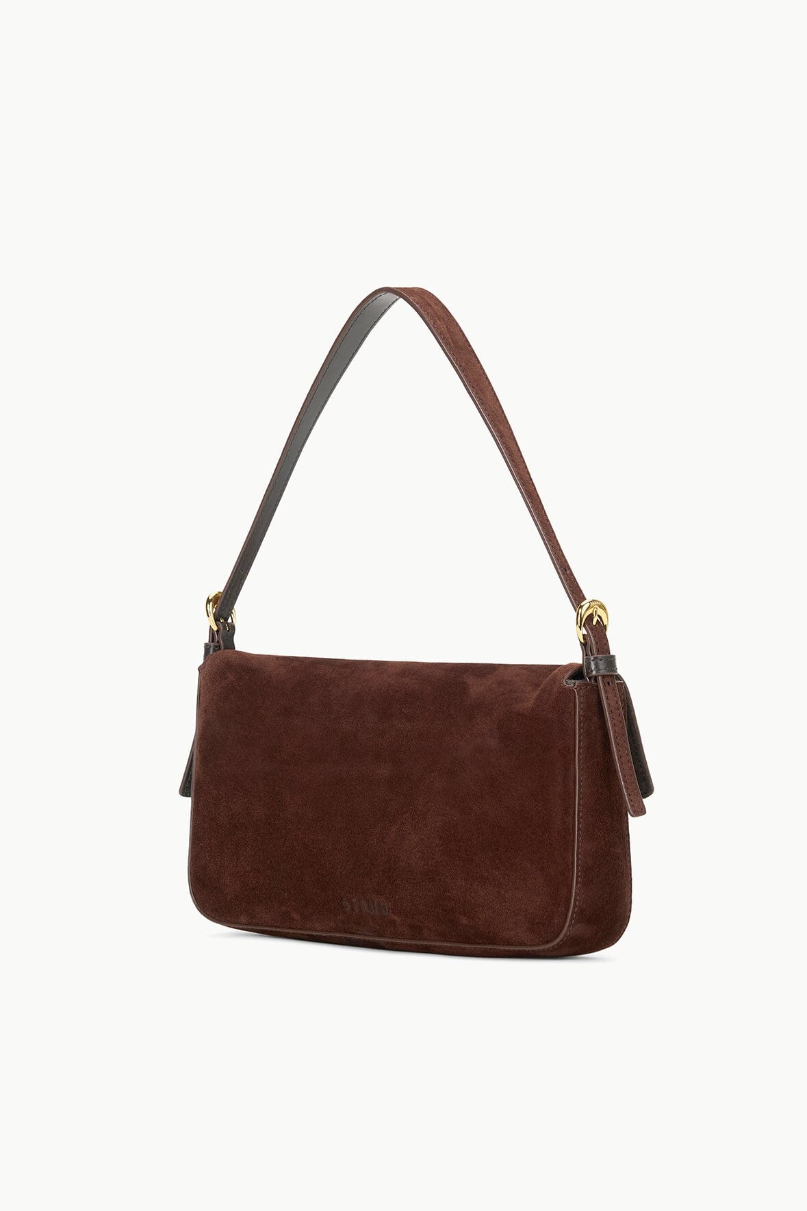 Harlow Shoulder Bag with Moon Buckle in Mahogany Suede