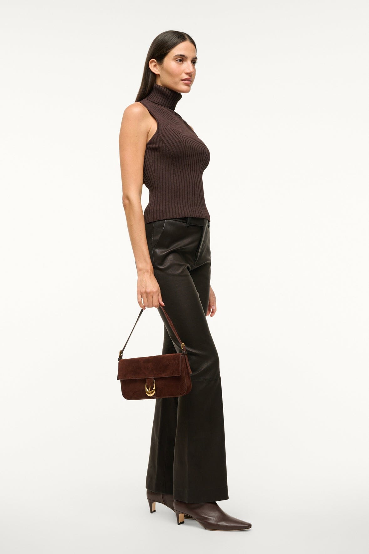 Harlow Shoulder Bag with Moon Buckle in Mahogany Suede