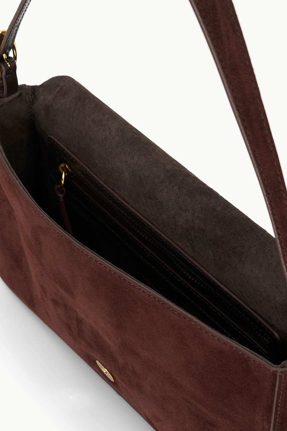 Harlow Shoulder Bag with Moon Buckle in Mahogany Suede