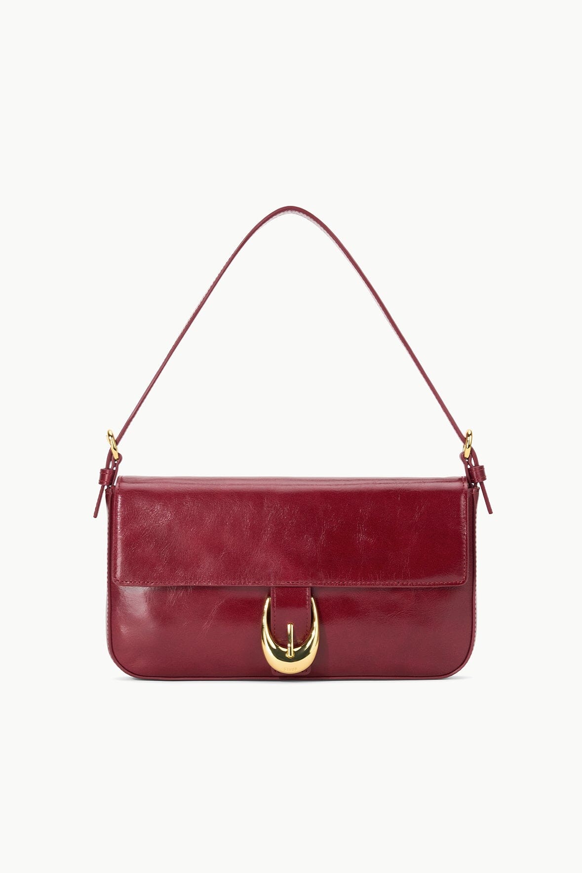 Harlow Shoulder Bag with Moon Buckle in Pinot Crinkle Leather