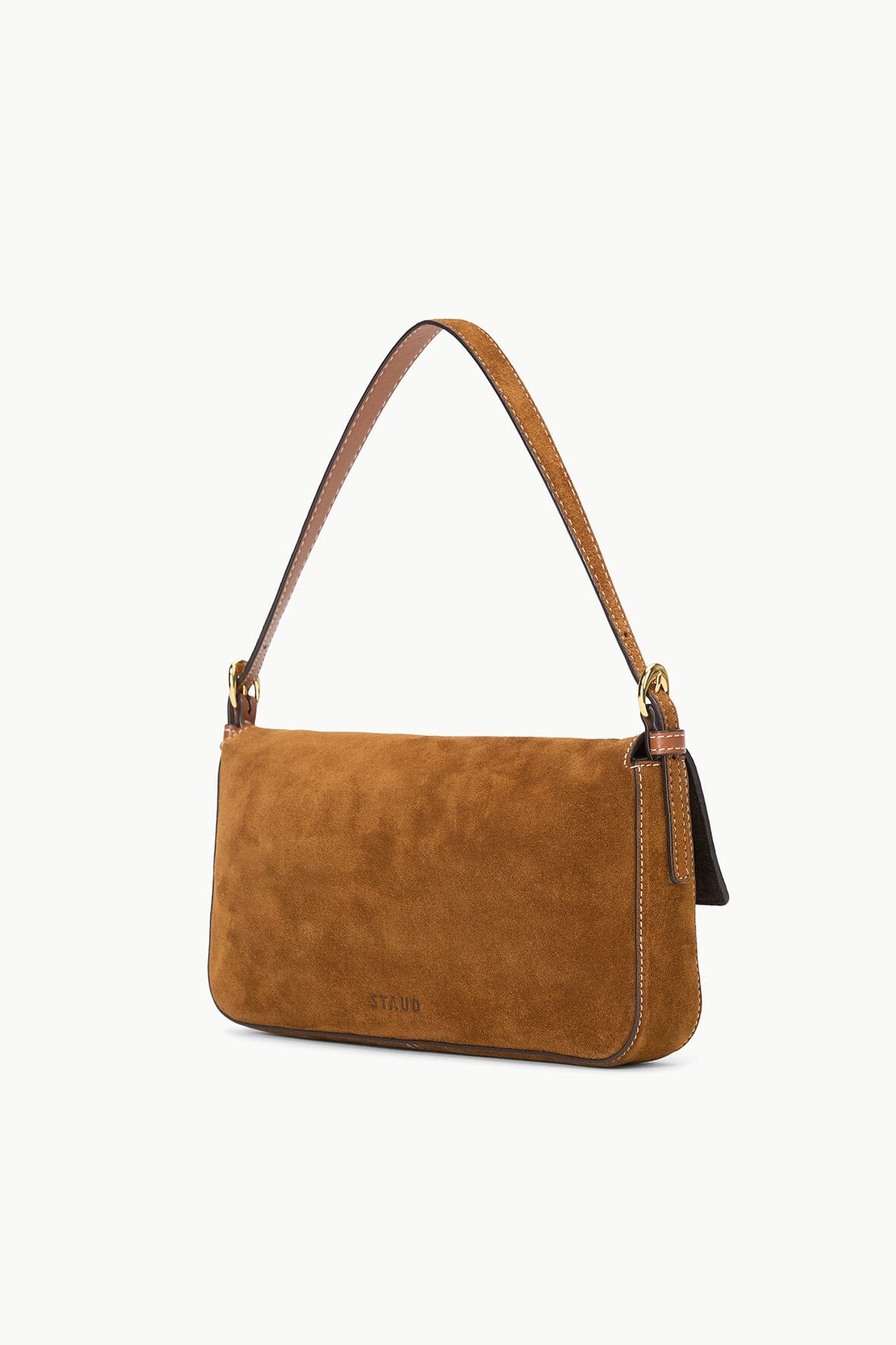 Harlow Tan Suede Shoulder Bag with Moon Buckle Hardware