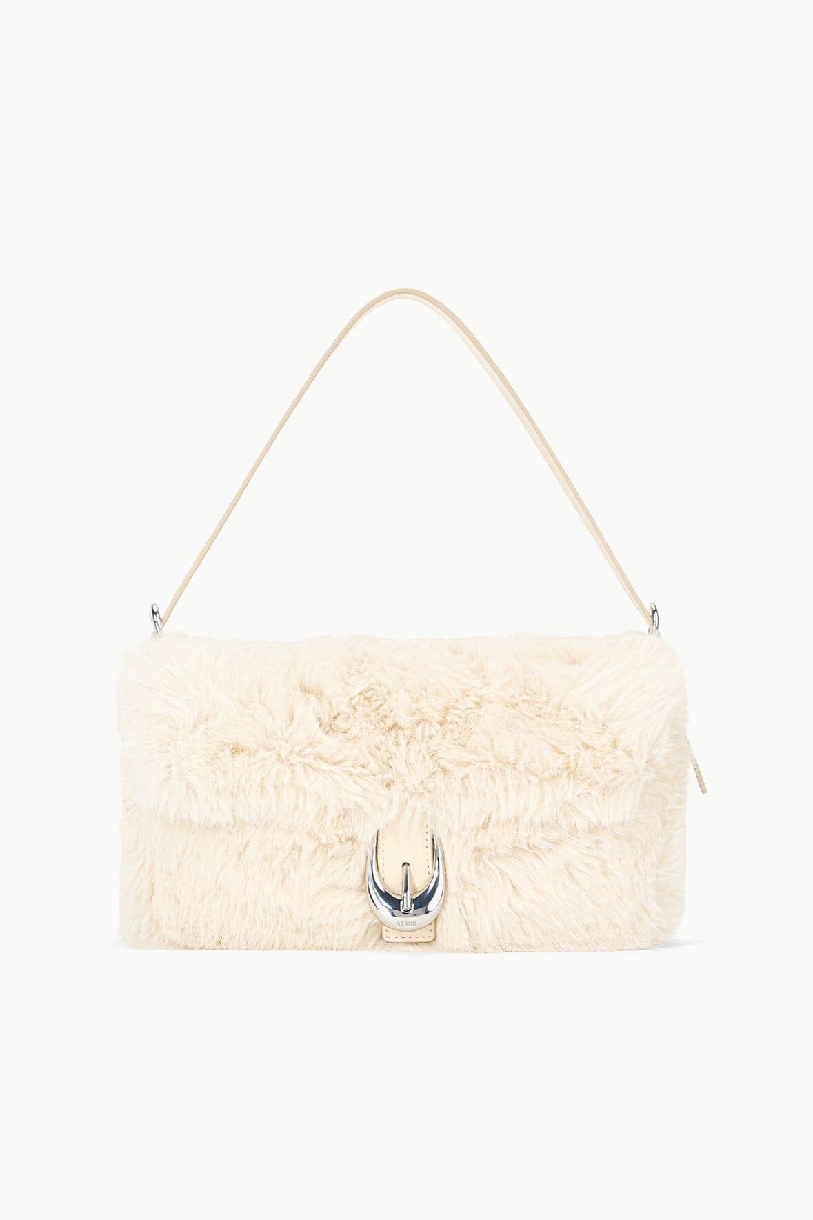 Harlow Cream Faux Fur Shoulder Bag with Moon Buckle