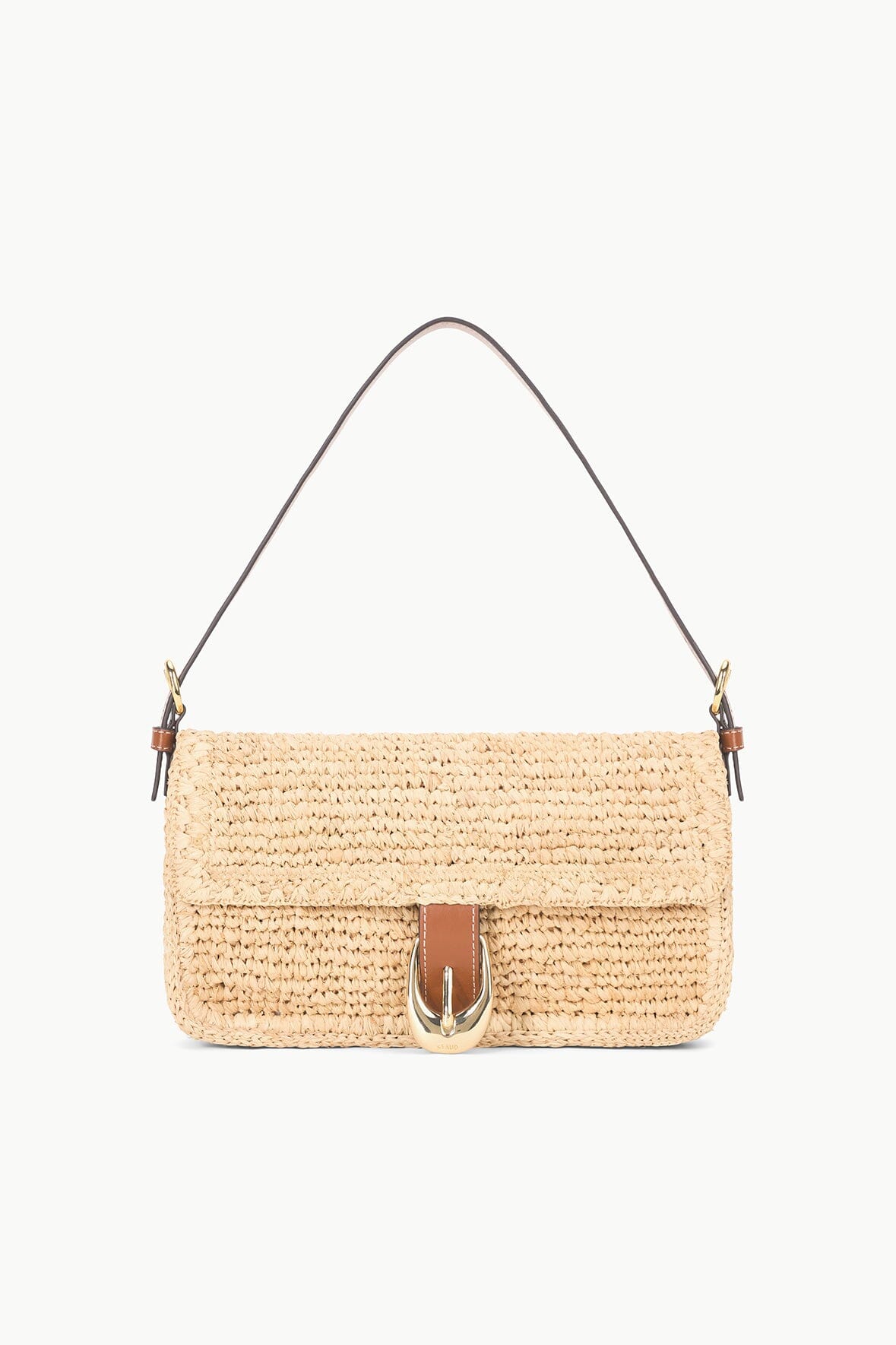 Harlow Raffia Handbag with Moon Buckle & Interior Pocket – Natural Tan