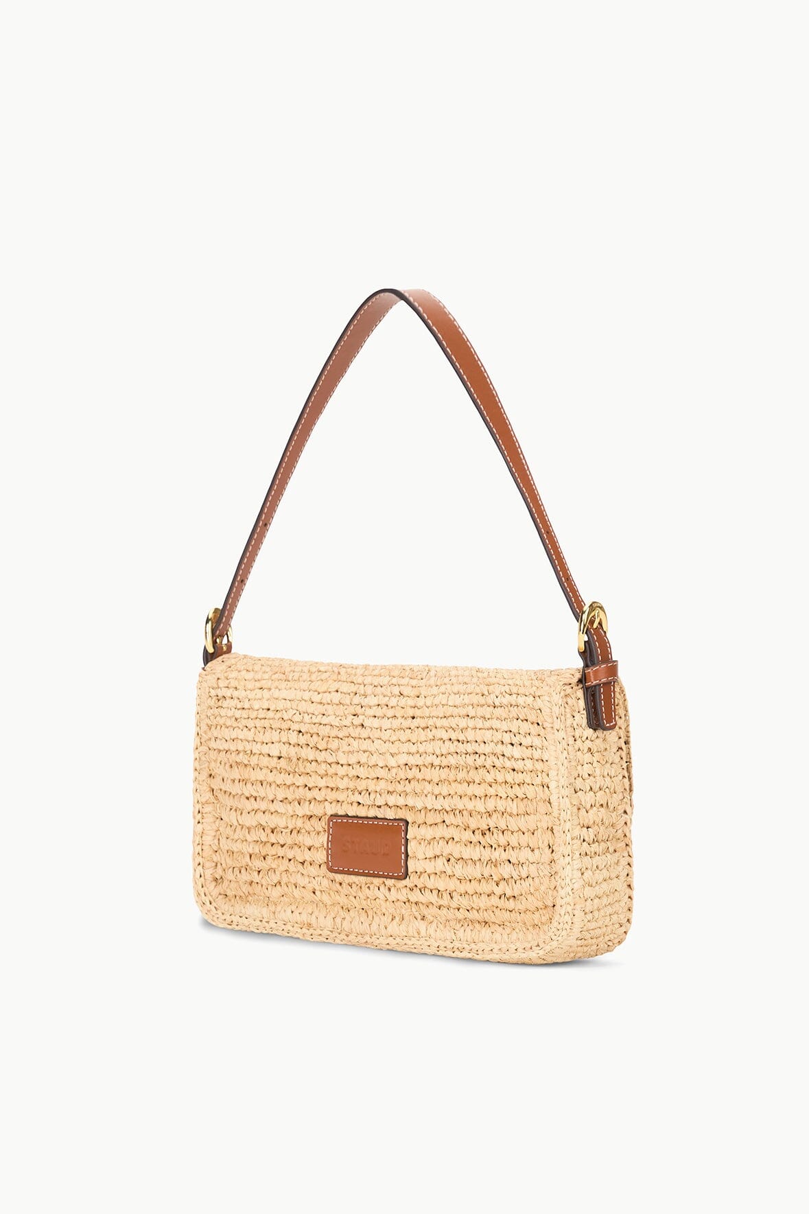 Harlow Raffia Handbag with Moon Buckle & Interior Pocket – Natural Tan