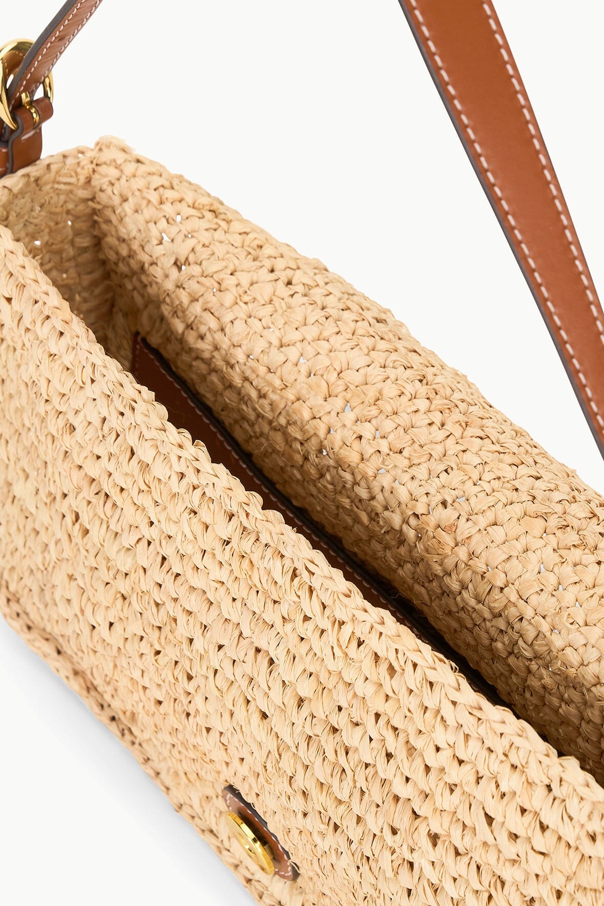 Harlow Raffia Handbag with Moon Buckle & Interior Pocket – Natural Tan