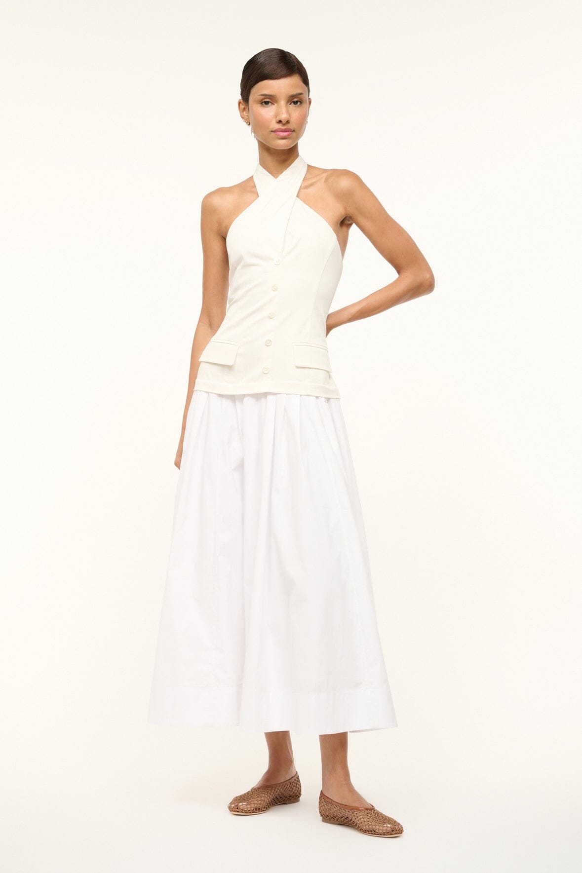 Ivory White Harrington Cross-Front Halter Dress for Summer