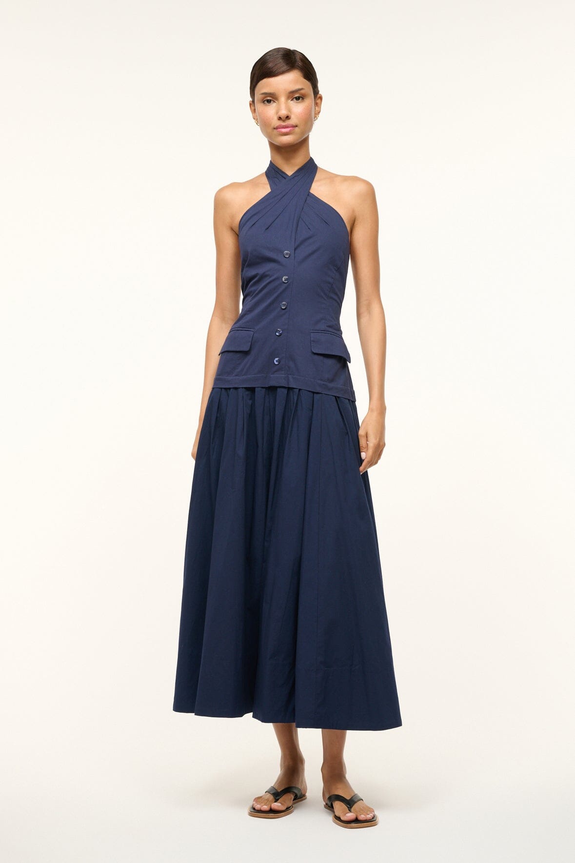 Harrington Cross-Front Halter Dress in Navy for Summer