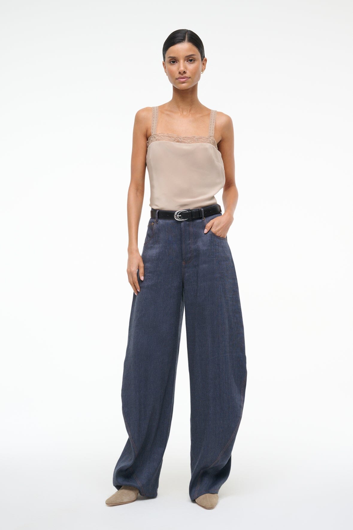 Harrison High Rise Cotton Chambray Pants