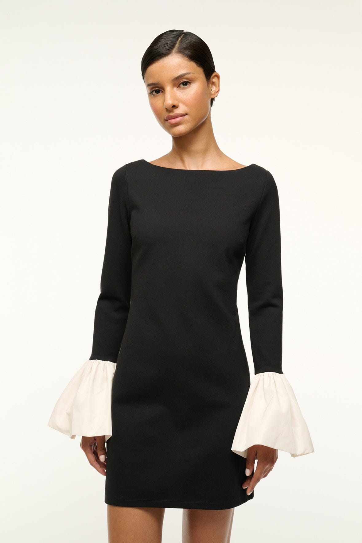 Black Hawthorne Cocktail Dress with Ivory Taffeta Cuffs