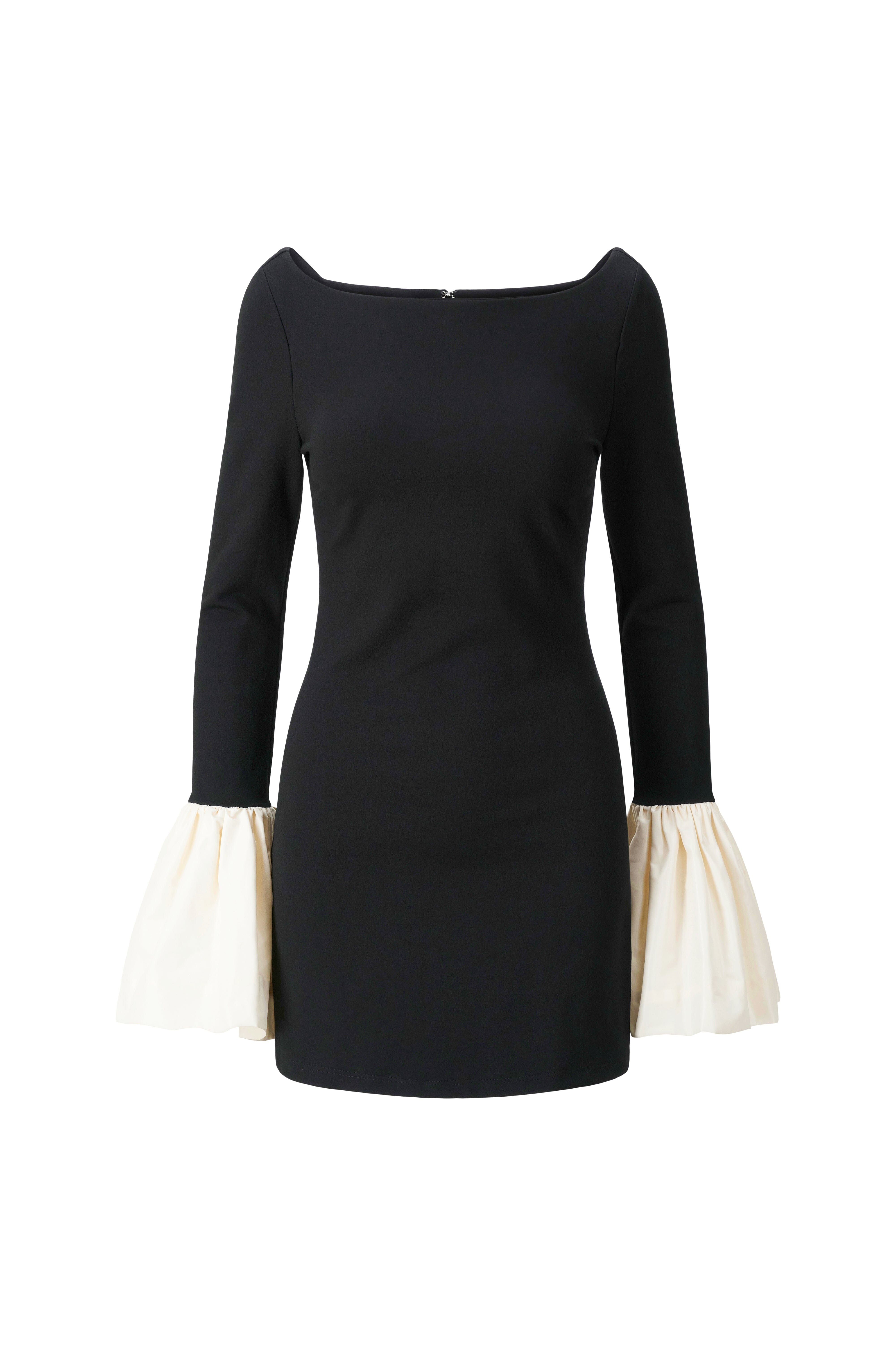 Black Hawthorne Cocktail Dress with Ivory Taffeta Cuffs