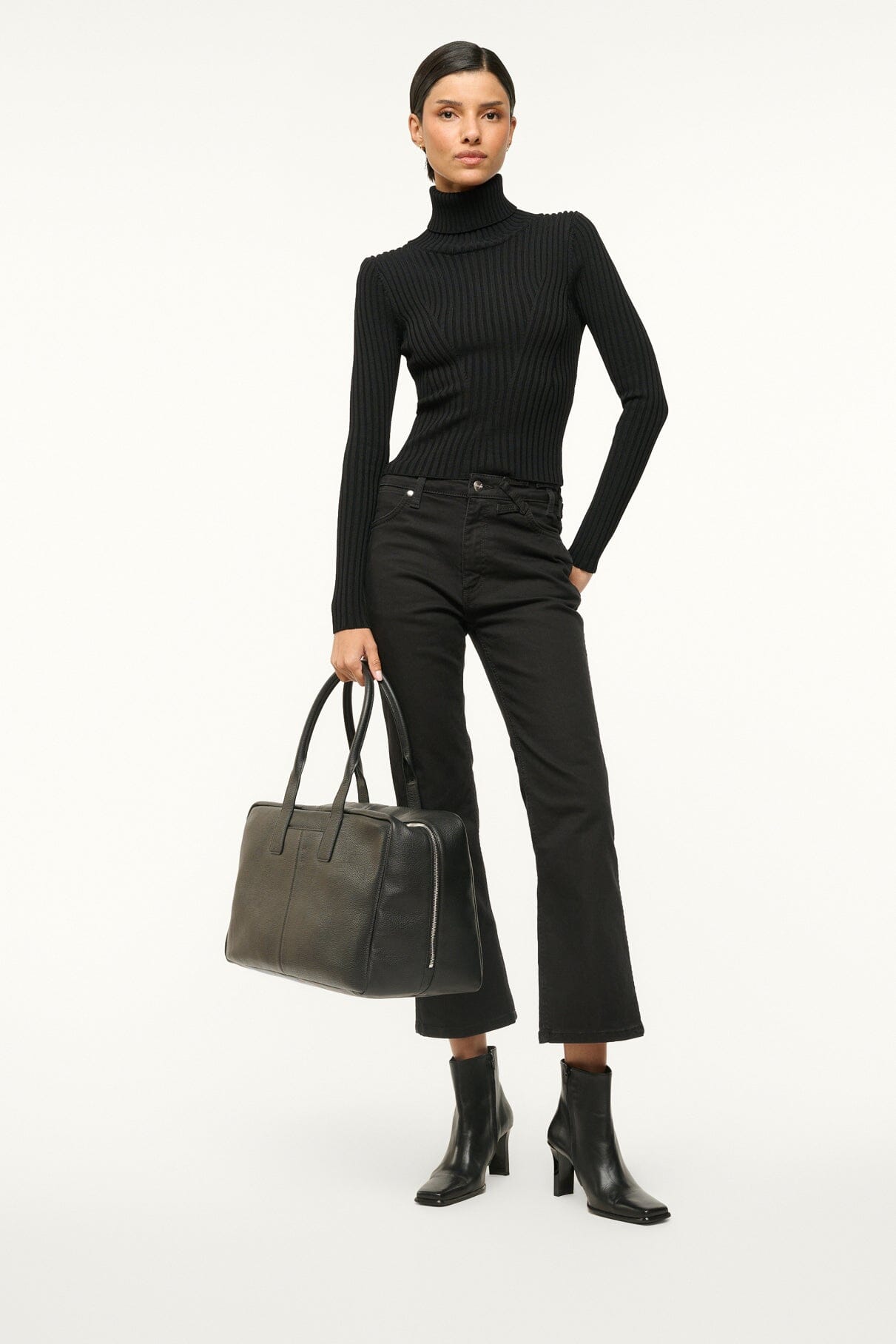 Hendrix Black Leather Ankle Boots with Square Toe & Wide Heel