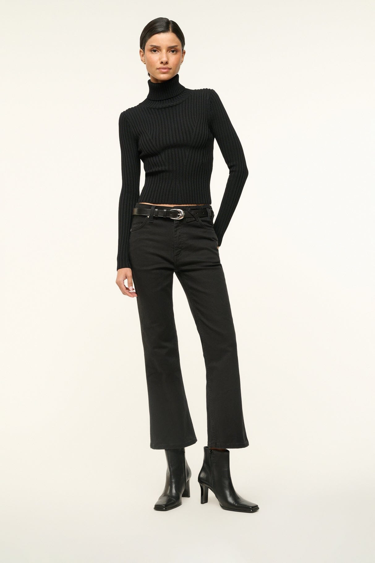 Hendrix Black Leather Ankle Boots with Square Toe & Wide Heel