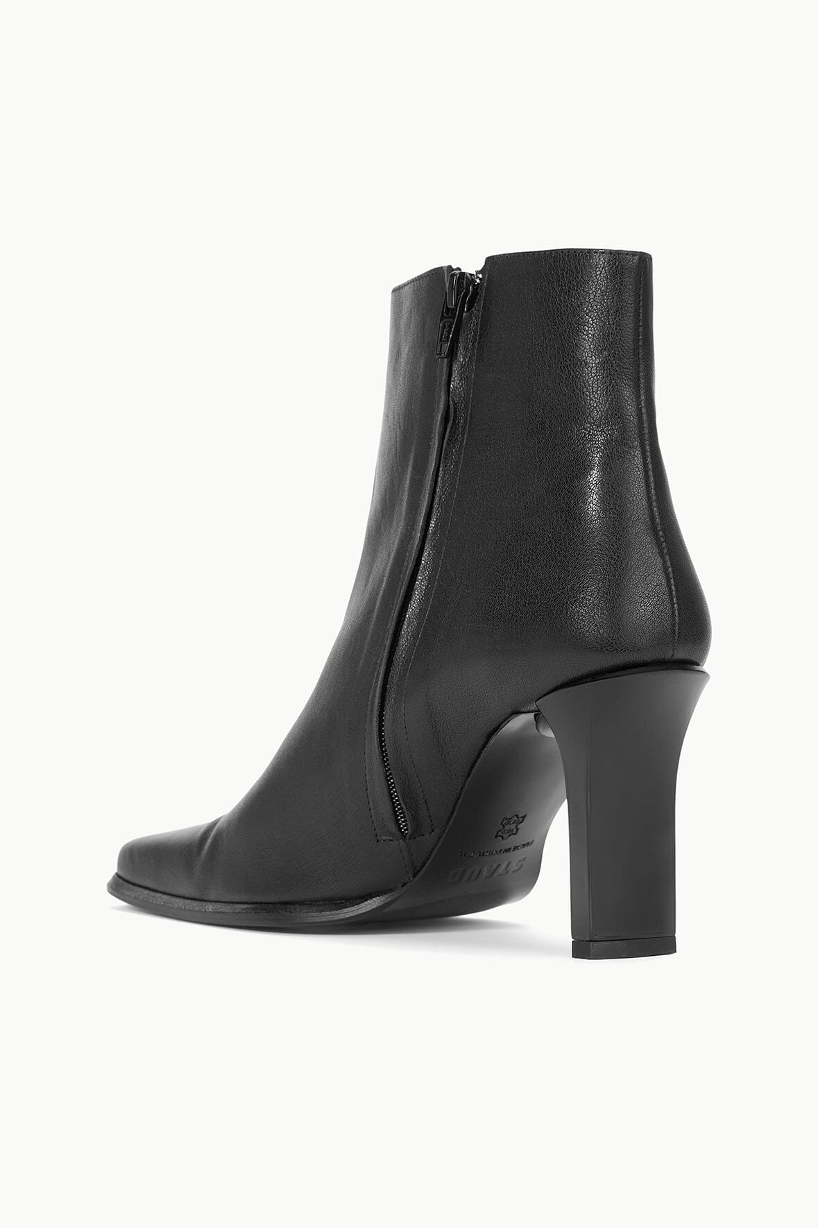 Hendrix Black Leather Ankle Boots with Square Toe & Wide Heel