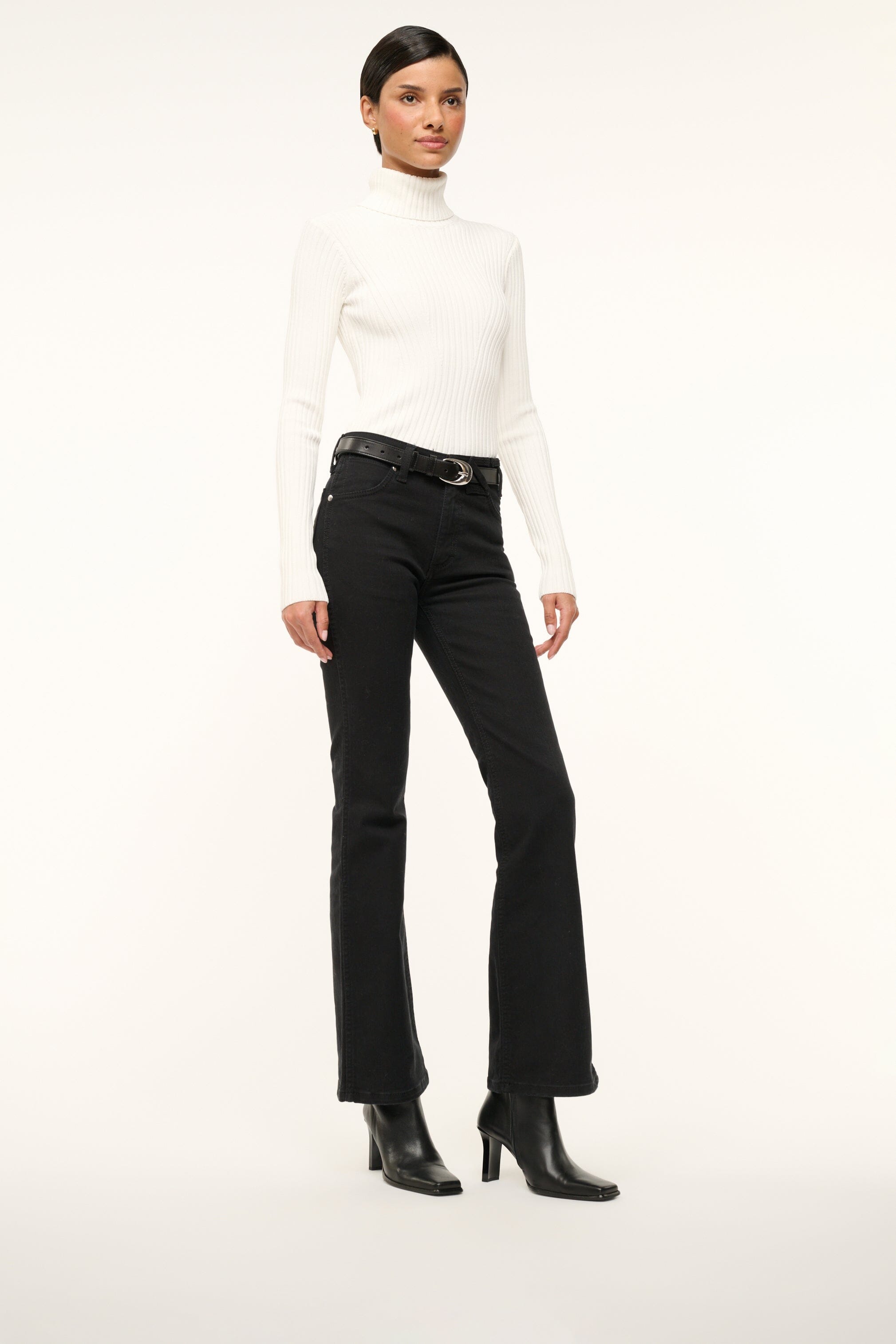 Hendrix Black Leather Ankle Boots with Square Toe & Wide Heel