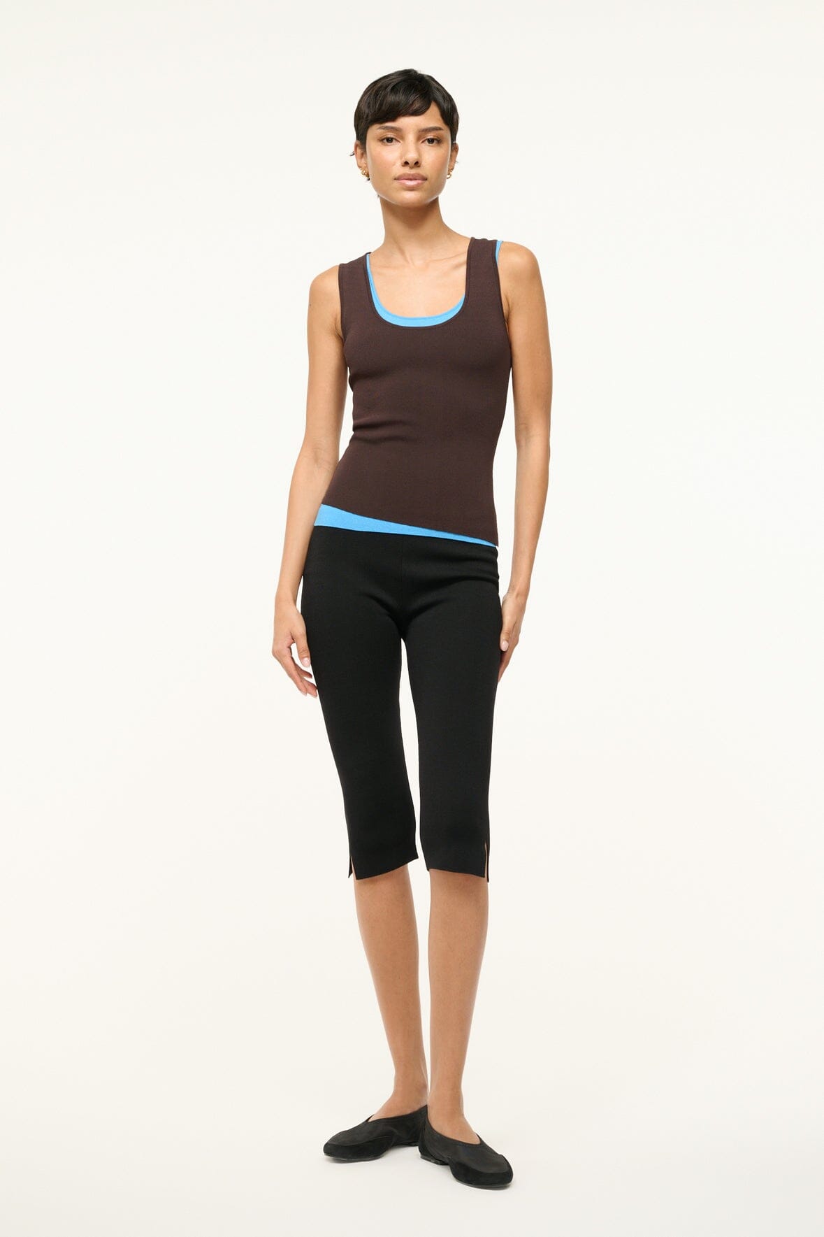 Hermosa Scoop Neck Asymmetrical Layered Tank Top - Earth Aqua