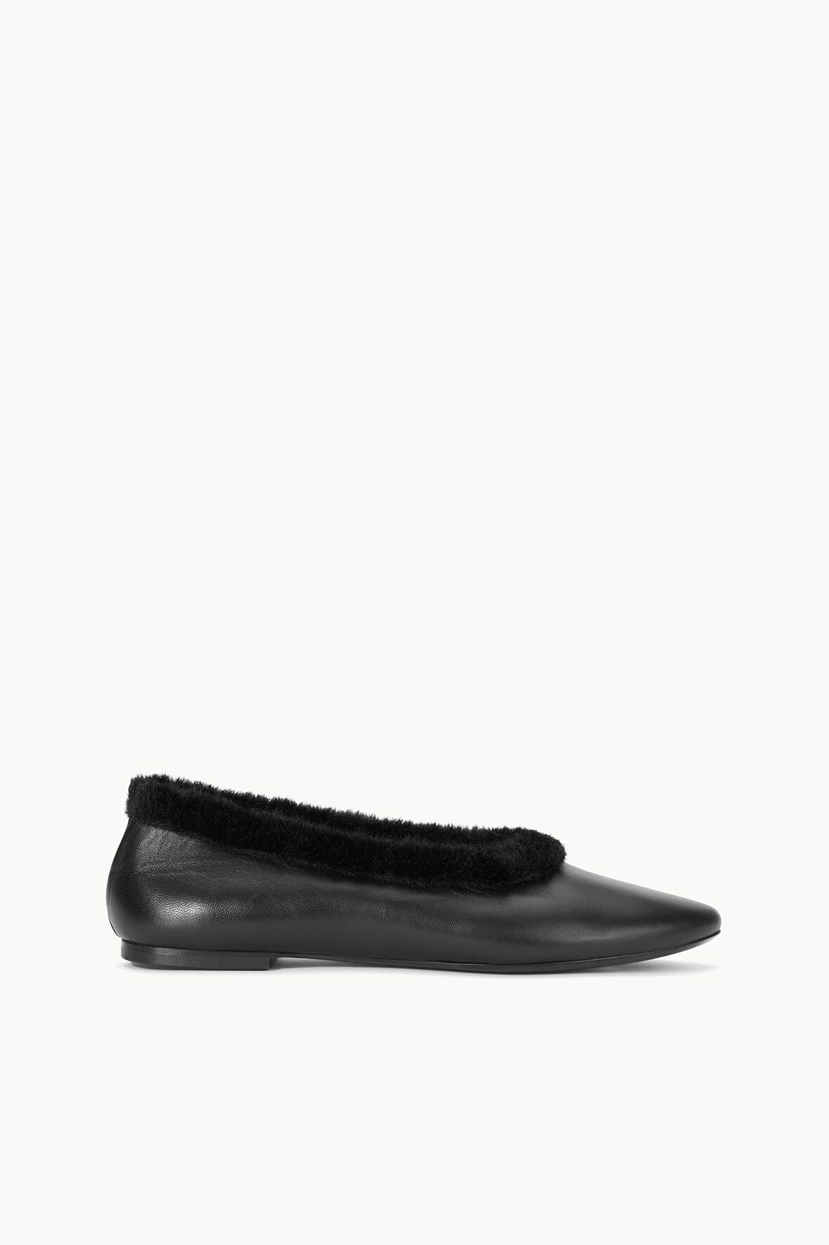 Alba Black Faux Fur Trim Ballet Flats | Nappa Leather