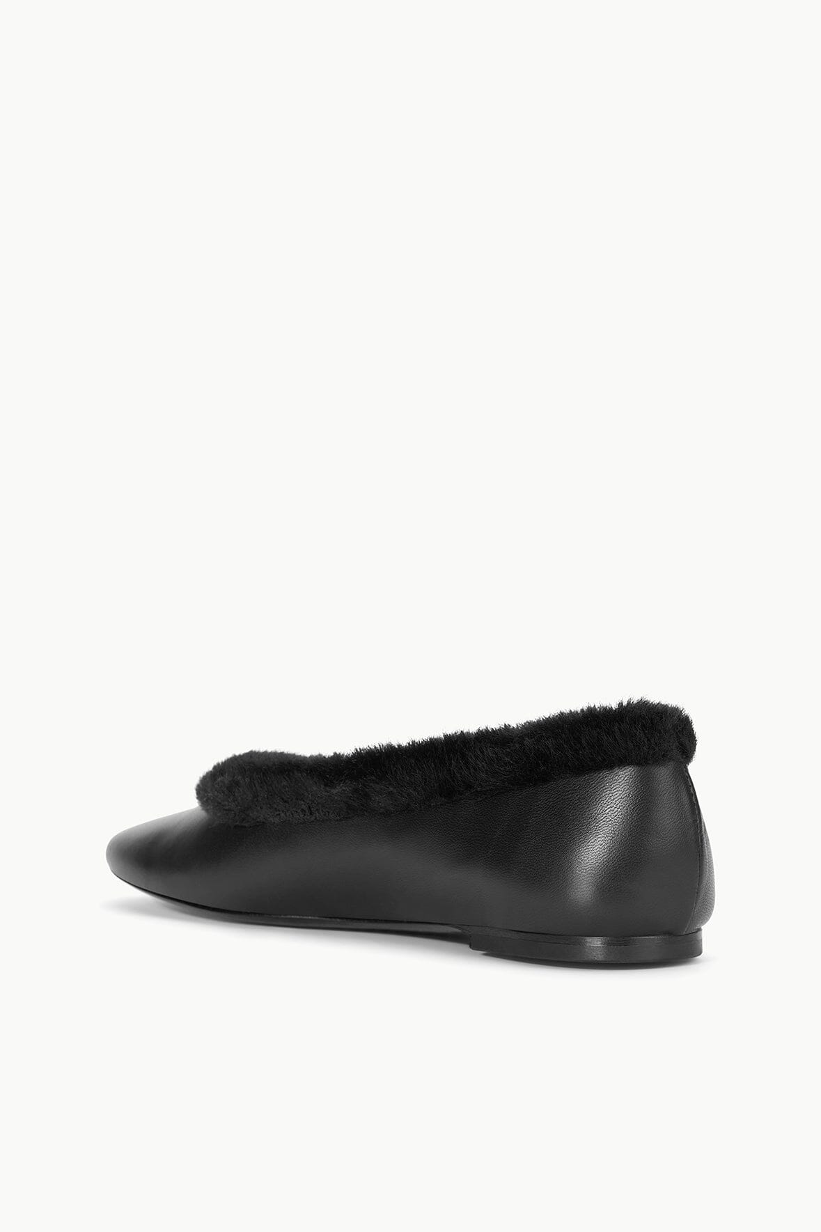 Alba Black Faux Fur Trim Ballet Flats | Nappa Leather