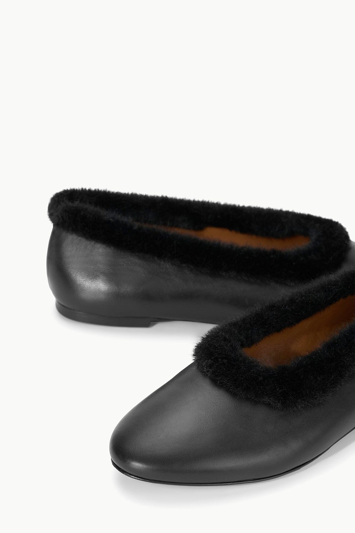 Alba Black Faux Fur Trim Ballet Flats | Nappa Leather