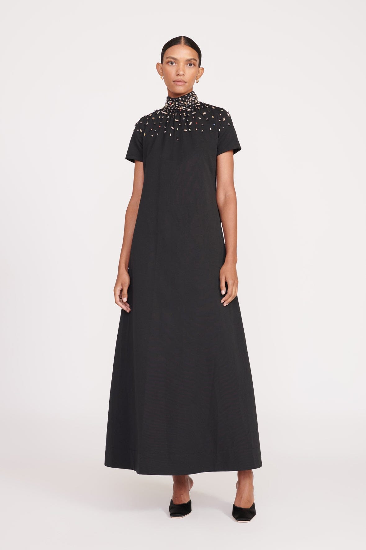 Black Silver Ilana Maxi Dress with Crystal Neck Detail & Open Back