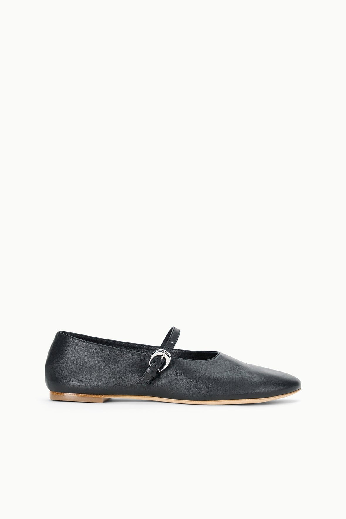 Alba Mary Jane Ballet Flats with Ankle Strap - Black Nappa Leather