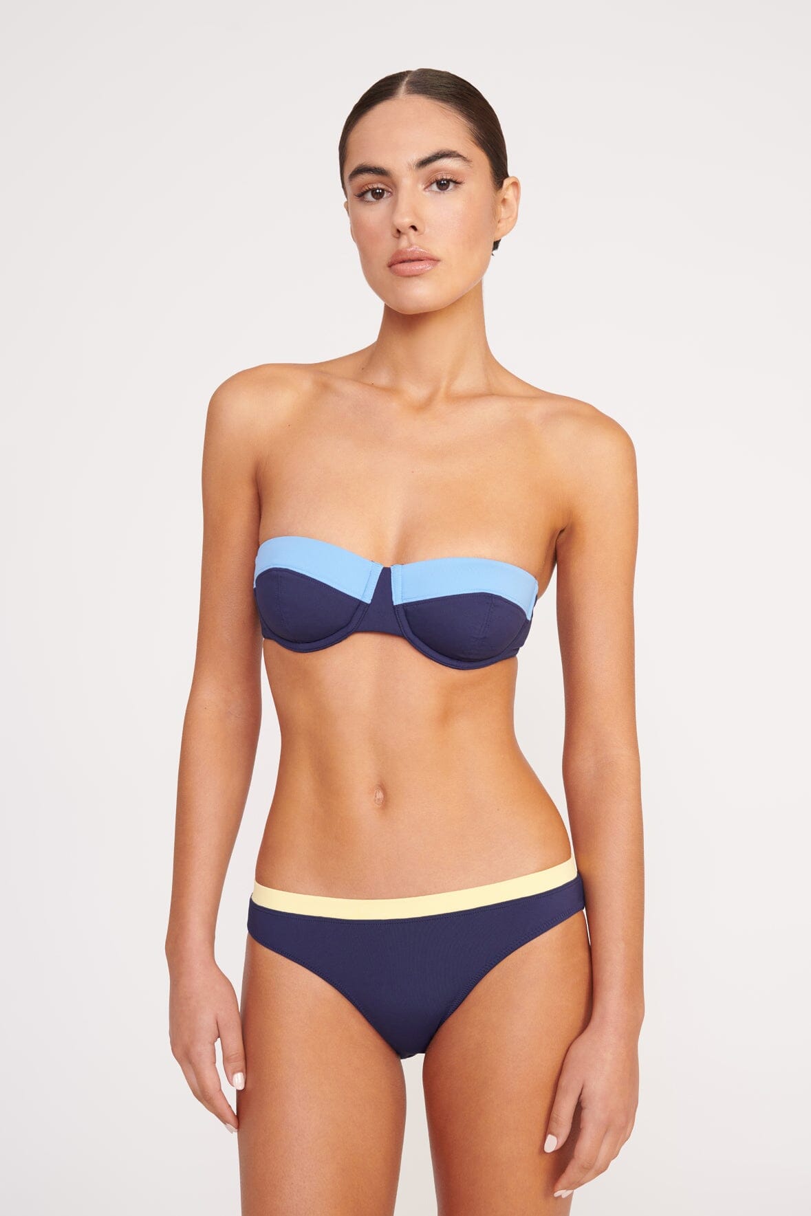 Navy Colorblock Balconette Bikini Top with Removable Straps