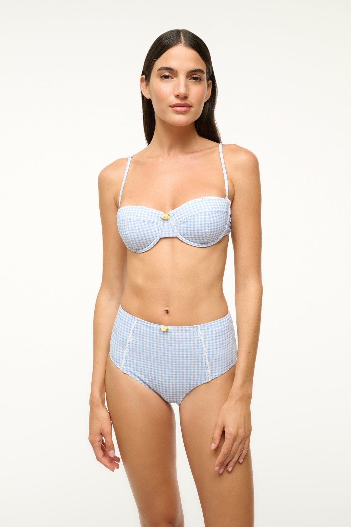 Women's Balconette Bikini Top with Underwire - Sky Micro Check Design