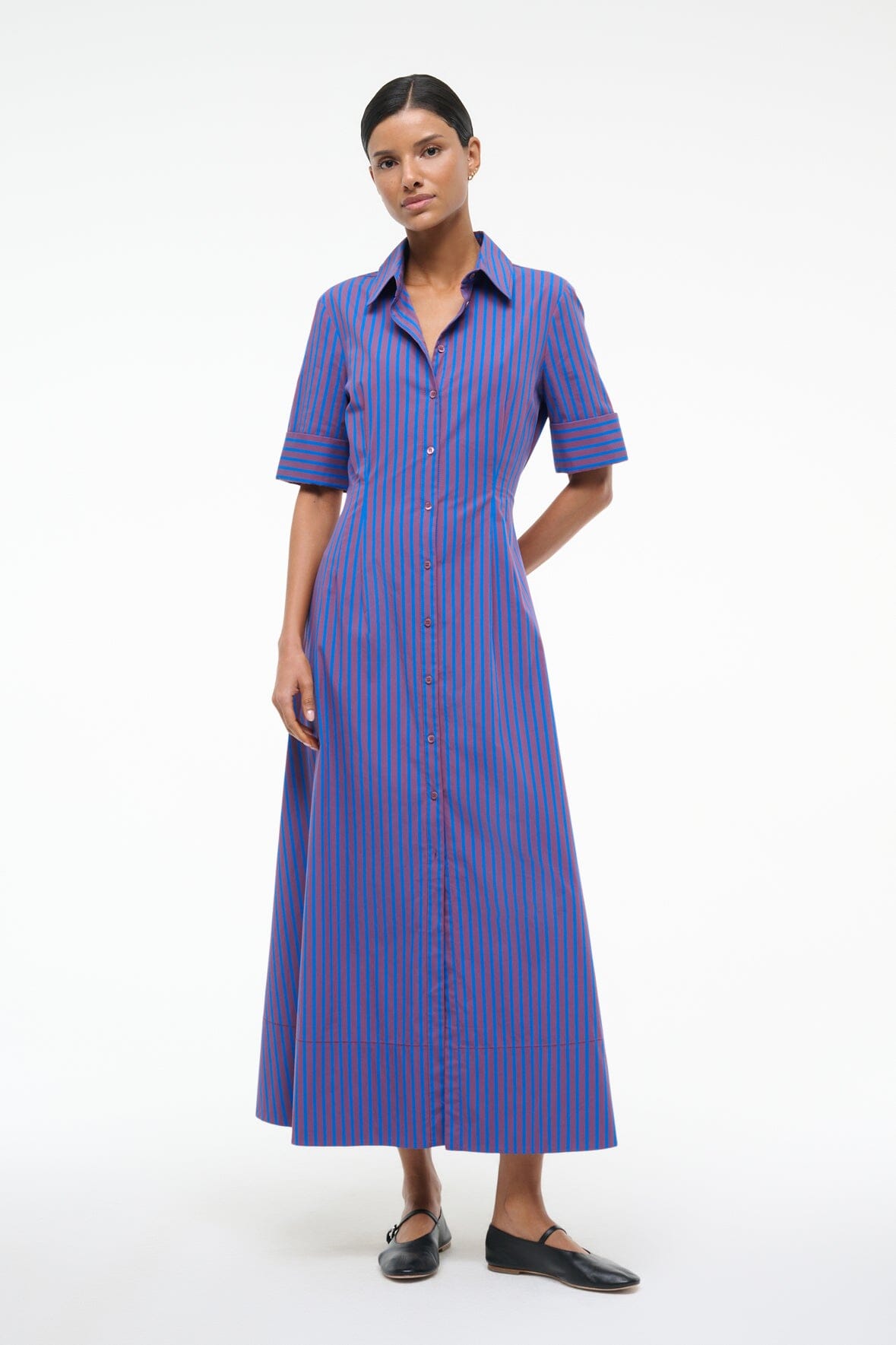 Joan Cotton Poplin Maxi Shirt Dress - Atlas Stripe